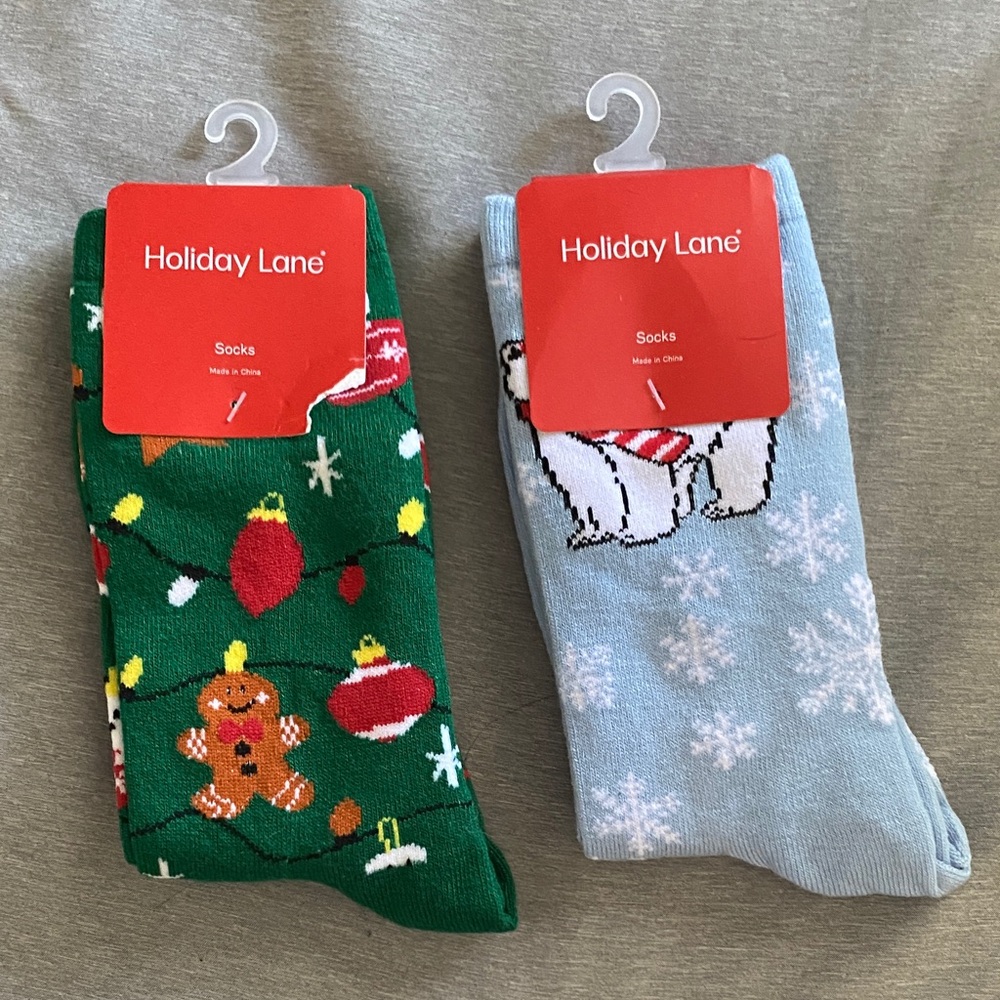 Macy's Holiday Lane Green and Light Blue Socks